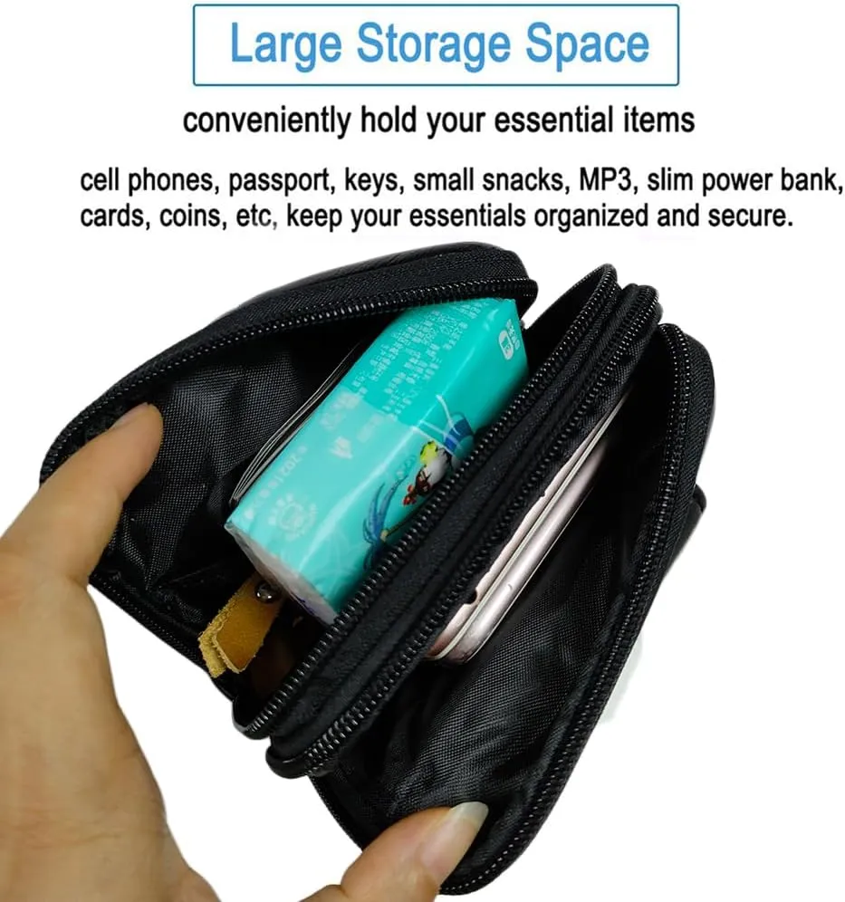 Universal Waist Belt Bag Shoulder Pouch Camping Purse Fashion Leisure Vintage Style2-Black