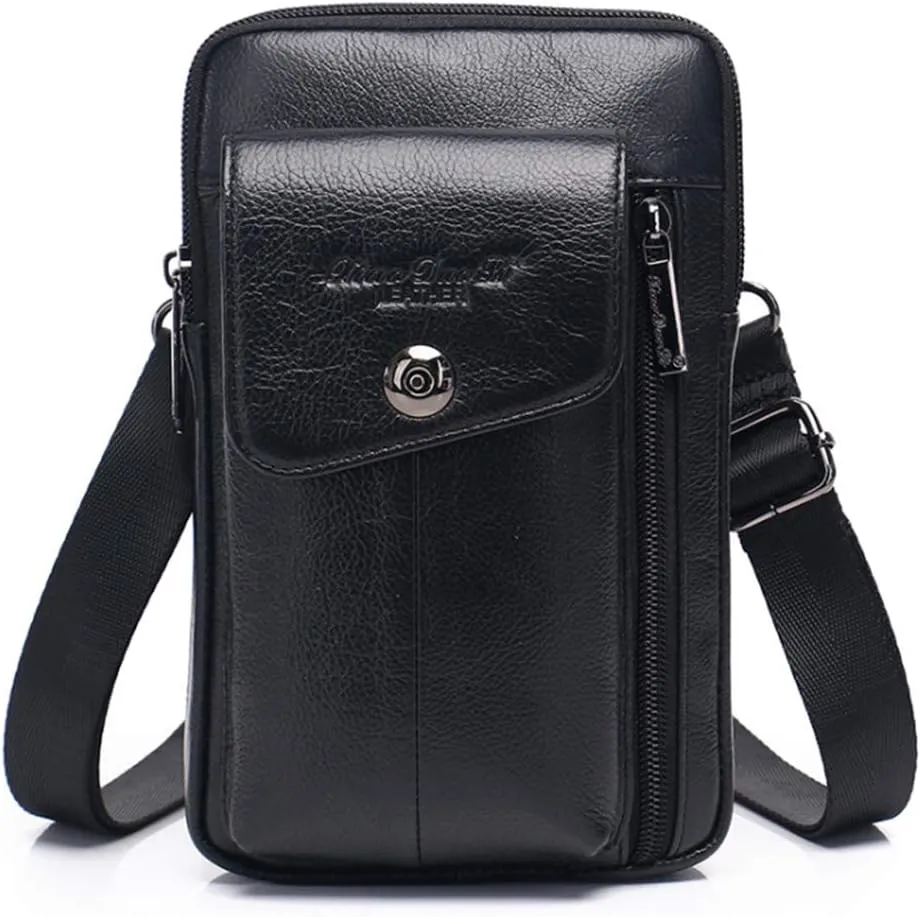 Universal Waist Belt Bag Shoulder Pouch Camping Purse Fashion Leisure Vintage Style2-Black