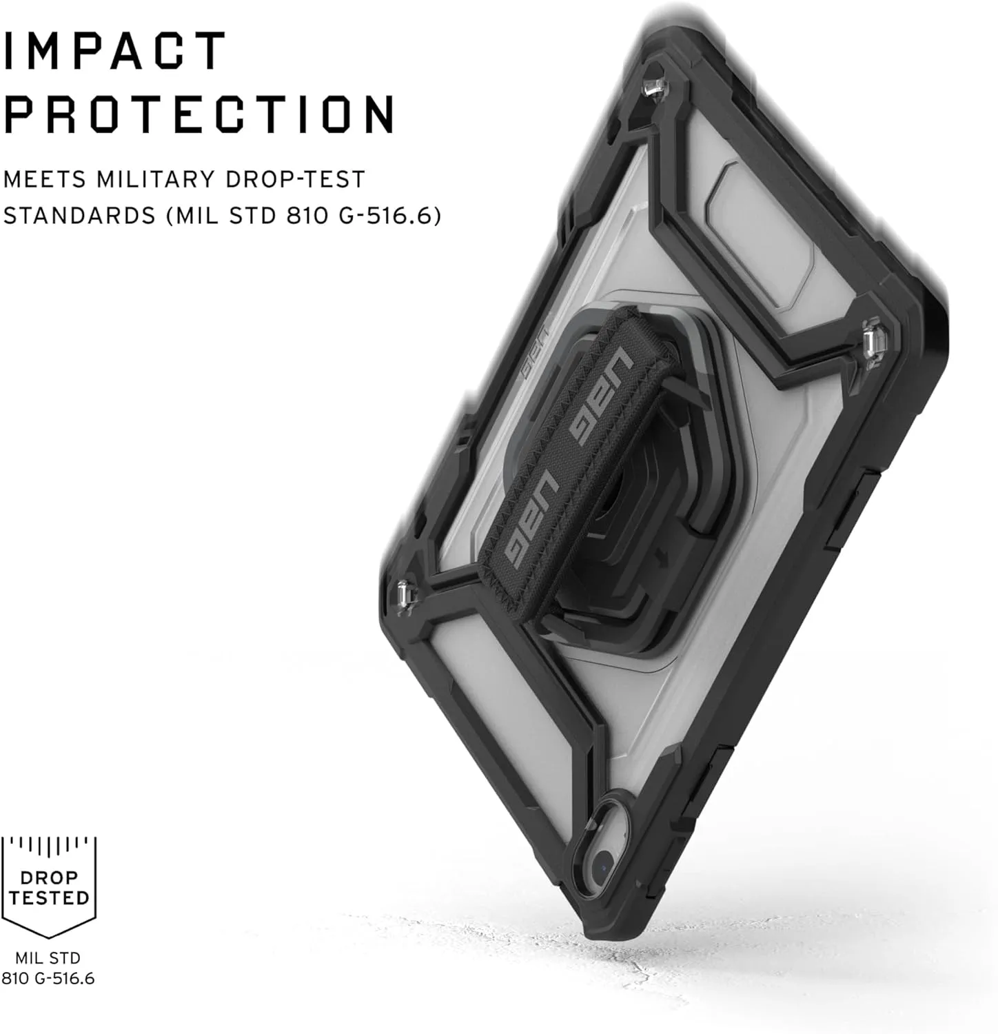 URBAN ARMOR GEAR UAG Designed for iPad 11" A16 11th Gen 2025, 10.9" 10th Gen 2022 Case w/Built-in Screen Protector A3354 A3355 Rugged Protective Cover w/Kickstand & Hand Strap, Plasma Ice/Black