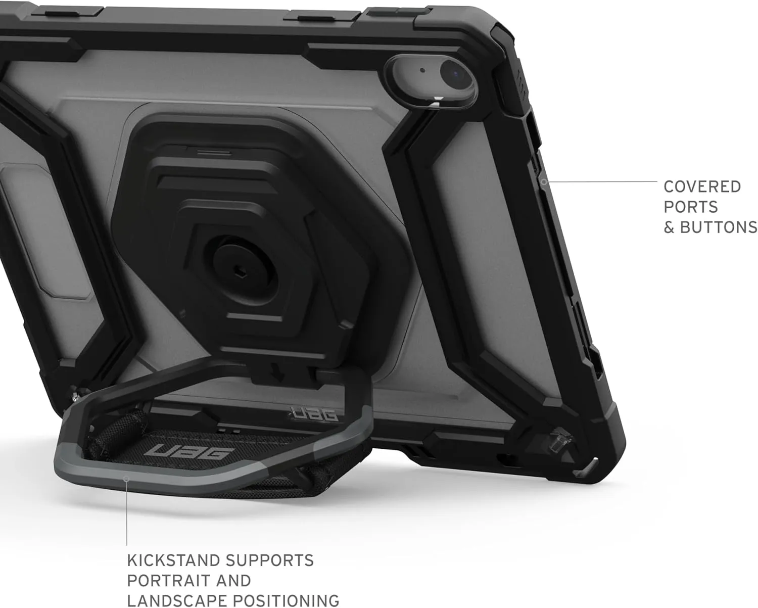 URBAN ARMOR GEAR UAG Designed for iPad 11" A16 11th Gen 2025, 10.9" 10th Gen 2022 Case w/Built-in Screen Protector A3354 A3355 Rugged Protective Cover w/Kickstand & Hand Strap, Plasma Ice/Black