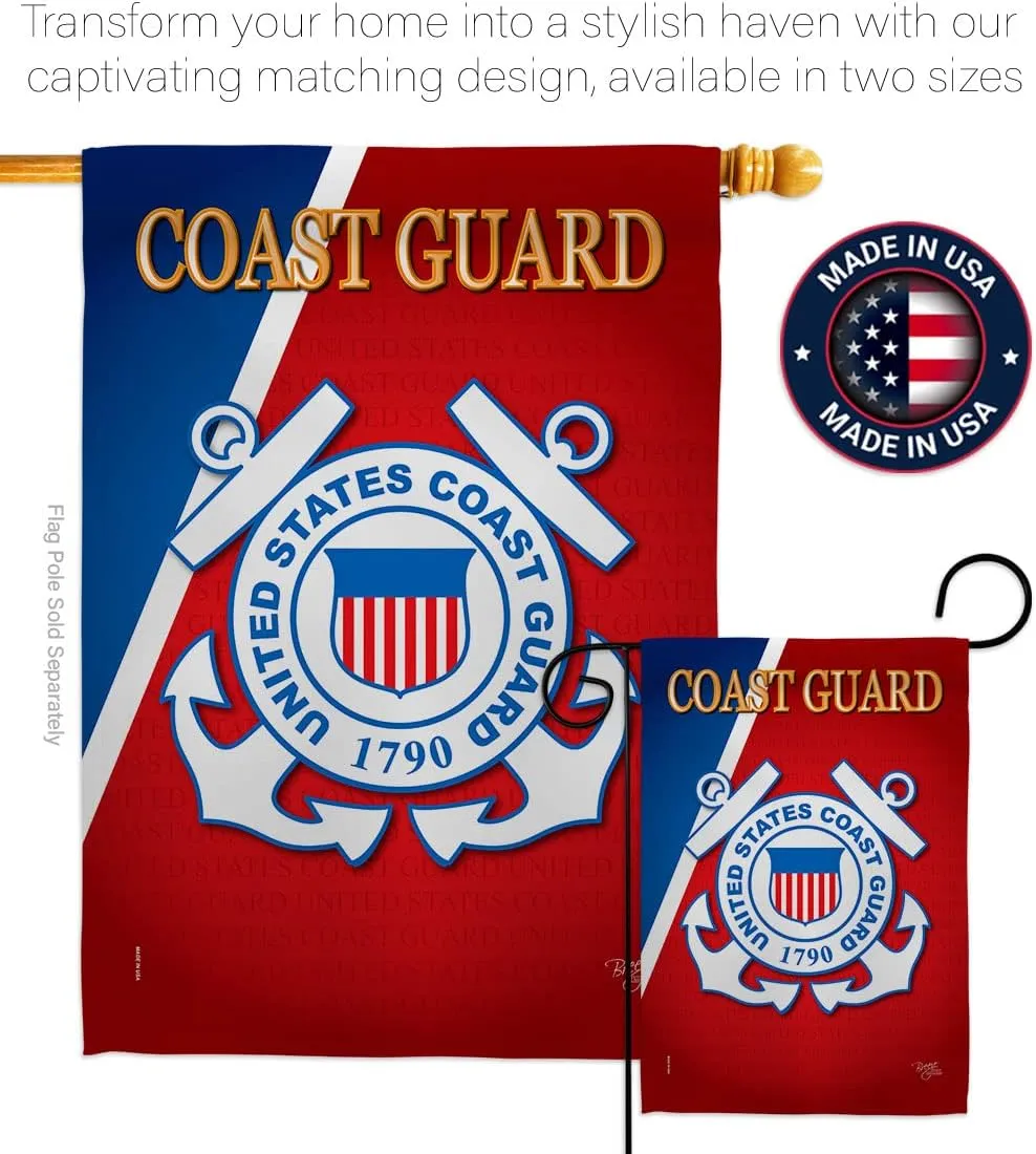US Coast Guard Garden Flag USCG Home Decor Semper Paratus Armed Forces Officially Licensed American Decorations Yard Military Memorabilia Banner Remembrance Wall Tapestry Retire Outdoor Veteran Memorial Day Gifts Made In USA