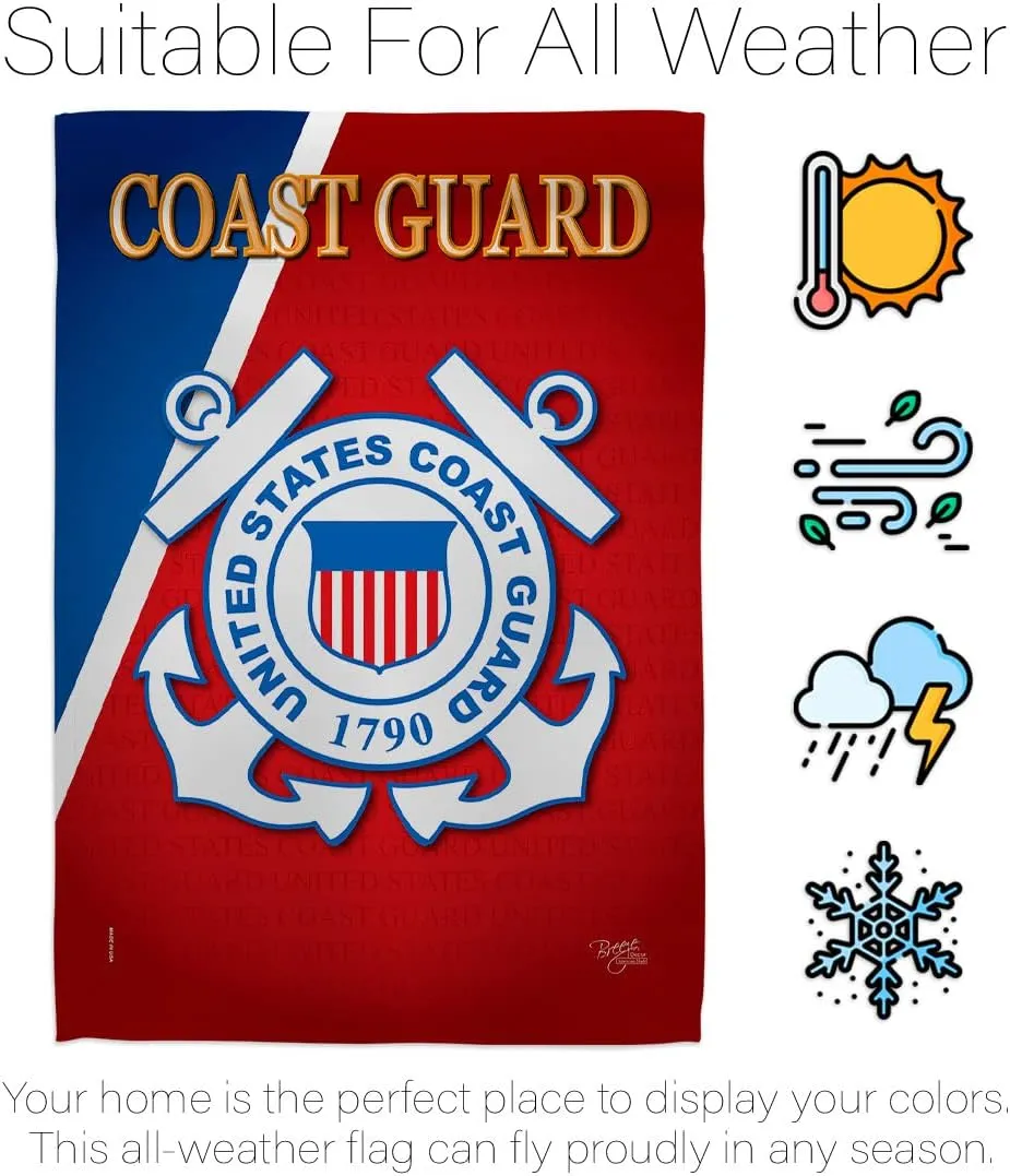 US Coast Guard Garden Flag USCG Home Decor Semper Paratus Armed Forces Officially Licensed American Decorations Yard Military Memorabilia Banner Remembrance Wall Tapestry Retire Outdoor Veteran Memorial Day Gifts Made In USA