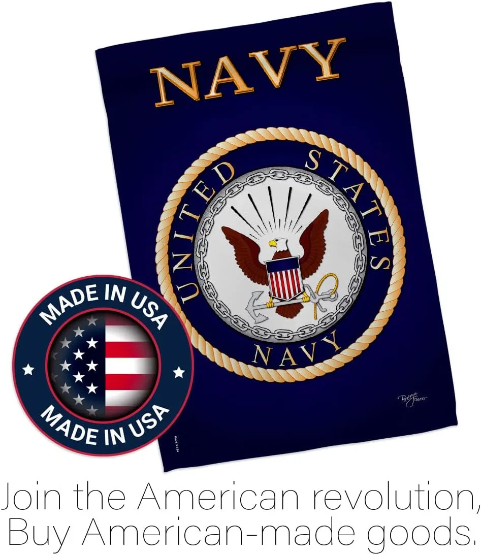 US Navy Garden Flag Home Decor USN Armed Forces Seabee Official Licensed American Naval Decorations Military Memorabilia Banner Remembrance Wall Tapestry Veteran Retire Memorial Day Gifts Made in USA