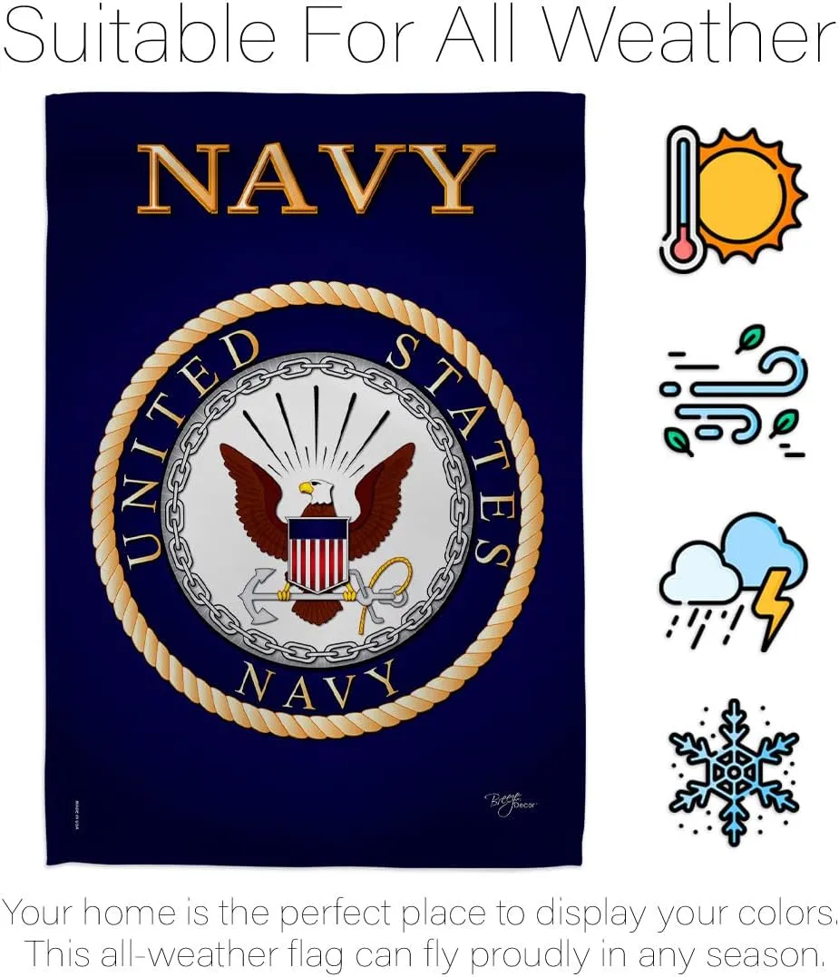 US Navy Garden Flag Home Decor USN Armed Forces Seabee Official Licensed American Naval Decorations Military Memorabilia Banner Remembrance Wall Tapestry Veteran Retire Memorial Day Gifts Made in USA