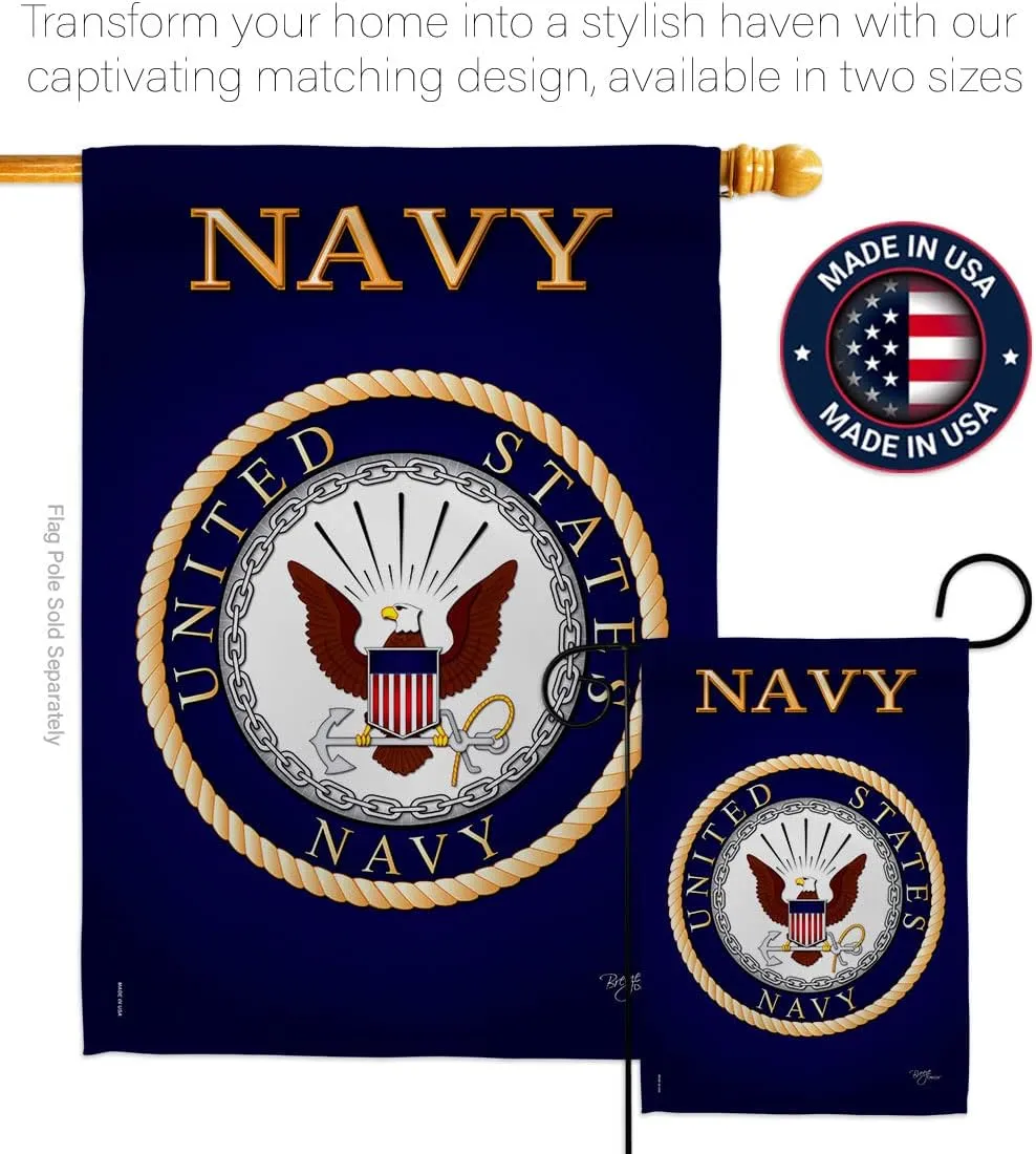 US Navy Garden Flag Home Decor USN Armed Forces Seabee Official Licensed American Naval Decorations Military Memorabilia Banner Remembrance Wall Tapestry Veteran Retire Memorial Day Gifts Made in USA
