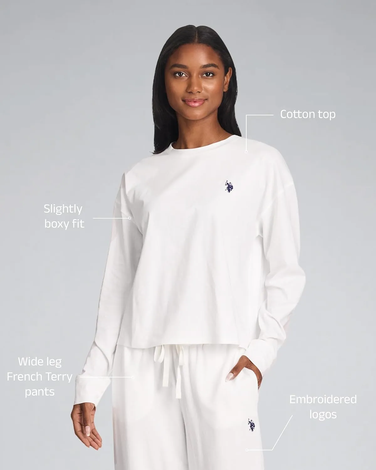 U.S. Polo Assn. Lounge Sets for Women, Tracksuit Sets for Women 2 Piece with Top and Wide Leg Sweatpants
