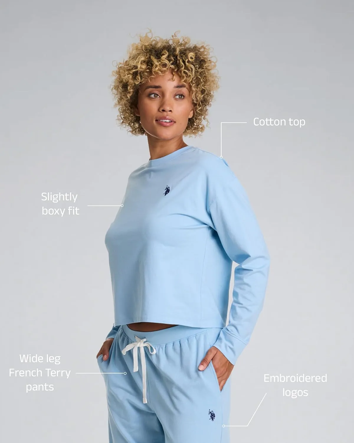 U.S. Polo Assn. Lounge Sets for Women, Tracksuit Sets for Women 2 Piece with Top and Wide Leg Sweatpants