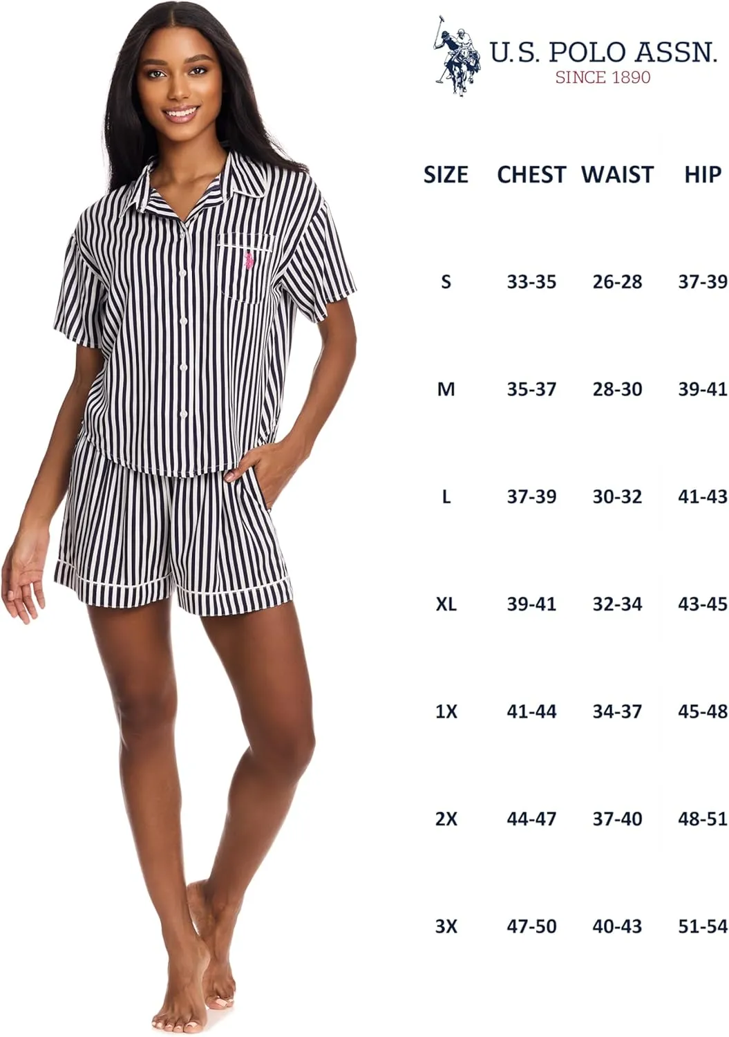 U.S. Polo Assn. Summer Pajamas for Women - Woven PJ Set with Button Up Top and Shorts - Lounge Sets for Women