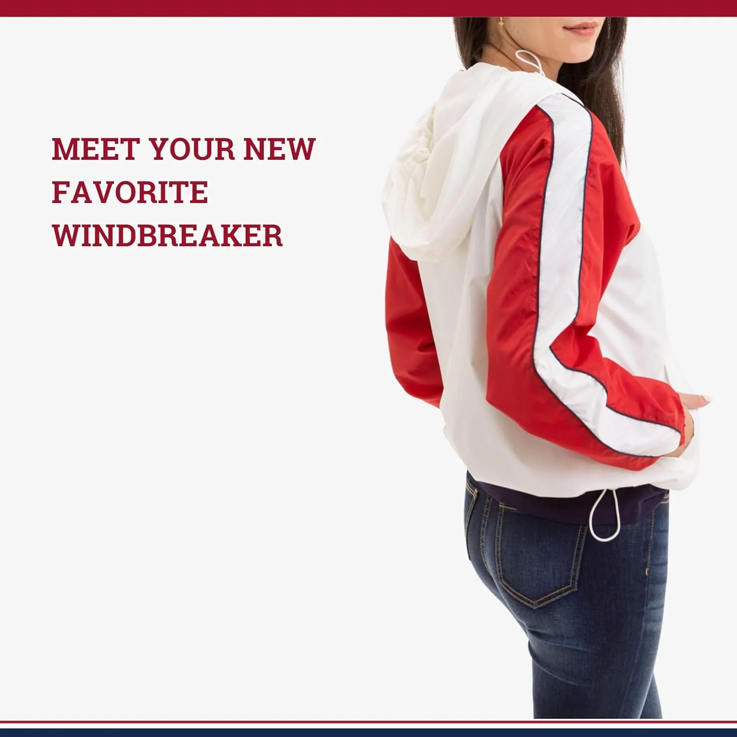 U.S. Polo Assn. Women's Hooded Raglan Sleeve Varsity Windbreaker W/Piping Poly Mesh Lining
