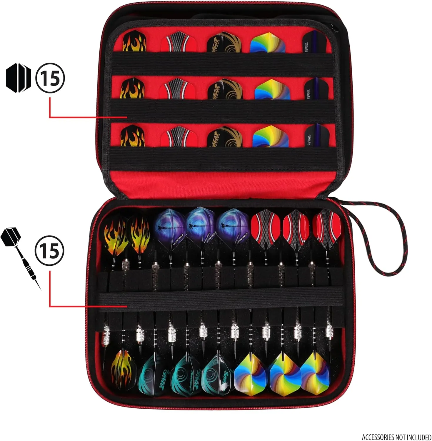 USA Gear XL Semi Hard Shell Dart Case - Protective Case for 15 Piece Dart Set, Tips, Flights and Shafts, and more Accessories - Locking Foam Design for Soft and Steel Tips - Storage Only