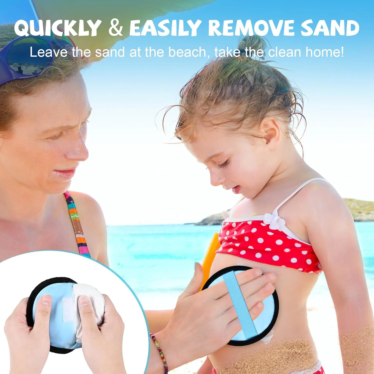 Uspring 2 Pack Sand Remover for Beach Vacation Essentials Summer Must Haves Sand Remover with Velcro, Replaceable Powder Bag, Beach Accessories for Women Kids Family Cruise Trip Gifts, Generous 500g