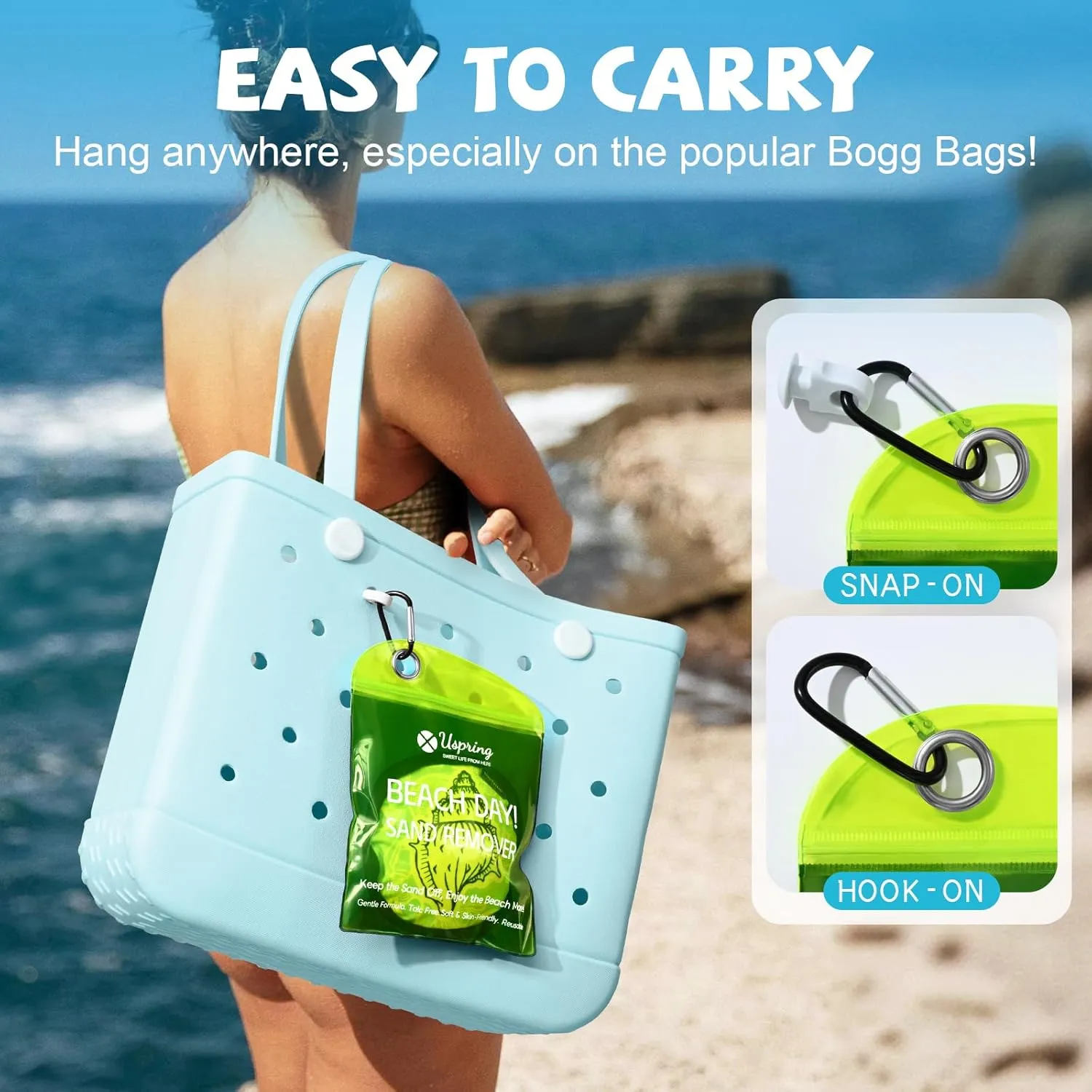 Uspring 2 Pack Sand Remover for Beach Vacation Essentials Summer Must Haves Sand Remover with Velcro, Replaceable Powder Bag, Beach Accessories for Women Kids Family Cruise Trip Gifts, Generous 500g