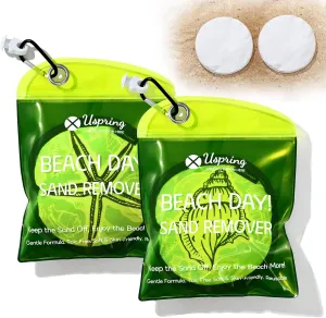 Uspring 2 Pack Sand Remover for Beach Vacation Essentials Summer Must Haves Sand Remover with Velcro, Replaceable Powder Bag, Beach Accessories for Women Kids Family Cruise Trip Gifts, Generous 500g