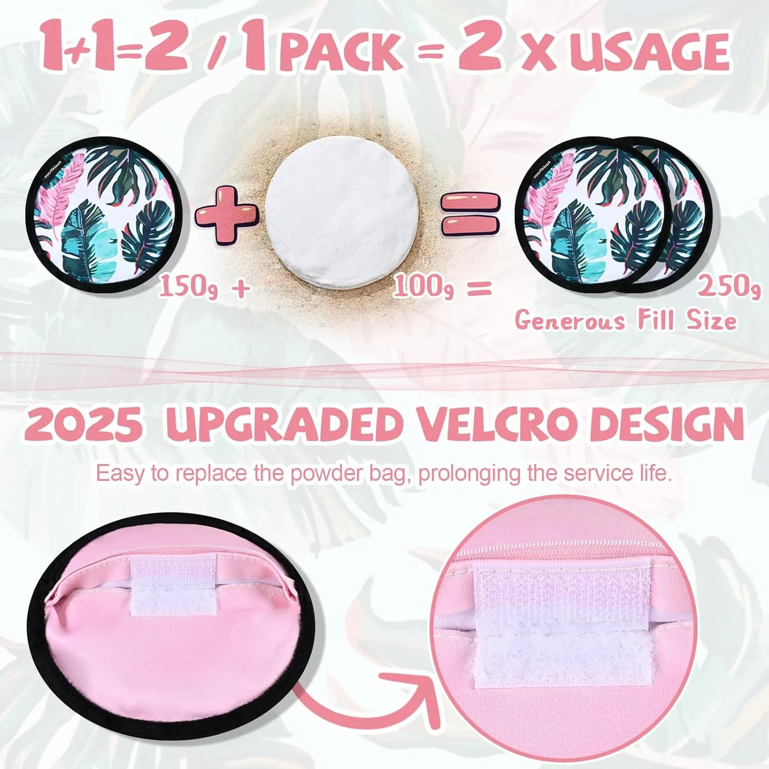 Uspring 2025 Upgraded Sand Remover for Beach Vacation Essentials Summer Must Haves Sand Remover with Velcro, Replaceable Powder Bag, Beach Accessories for Women Kids Family Trip Gifts, Generous 250g