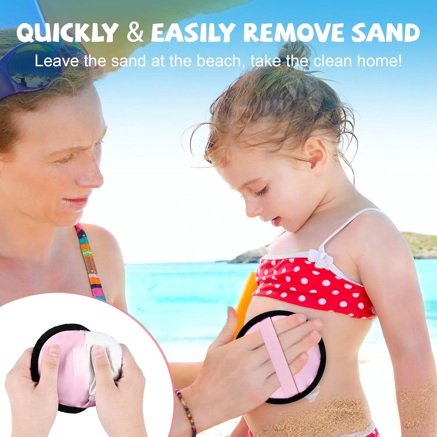Uspring 2025 Upgraded Sand Remover for Beach Vacation Essentials Summer Must Haves Sand Remover with Velcro, Replaceable Powder Bag, Beach Accessories for Women Kids Family Trip Gifts, Generous 250g