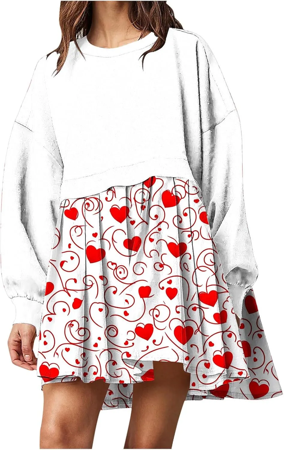 Valentines Dress for Women,Casual Cute Spring Dress Love Heart Print Long Sleeve Mini Dress for Date Night Going Out