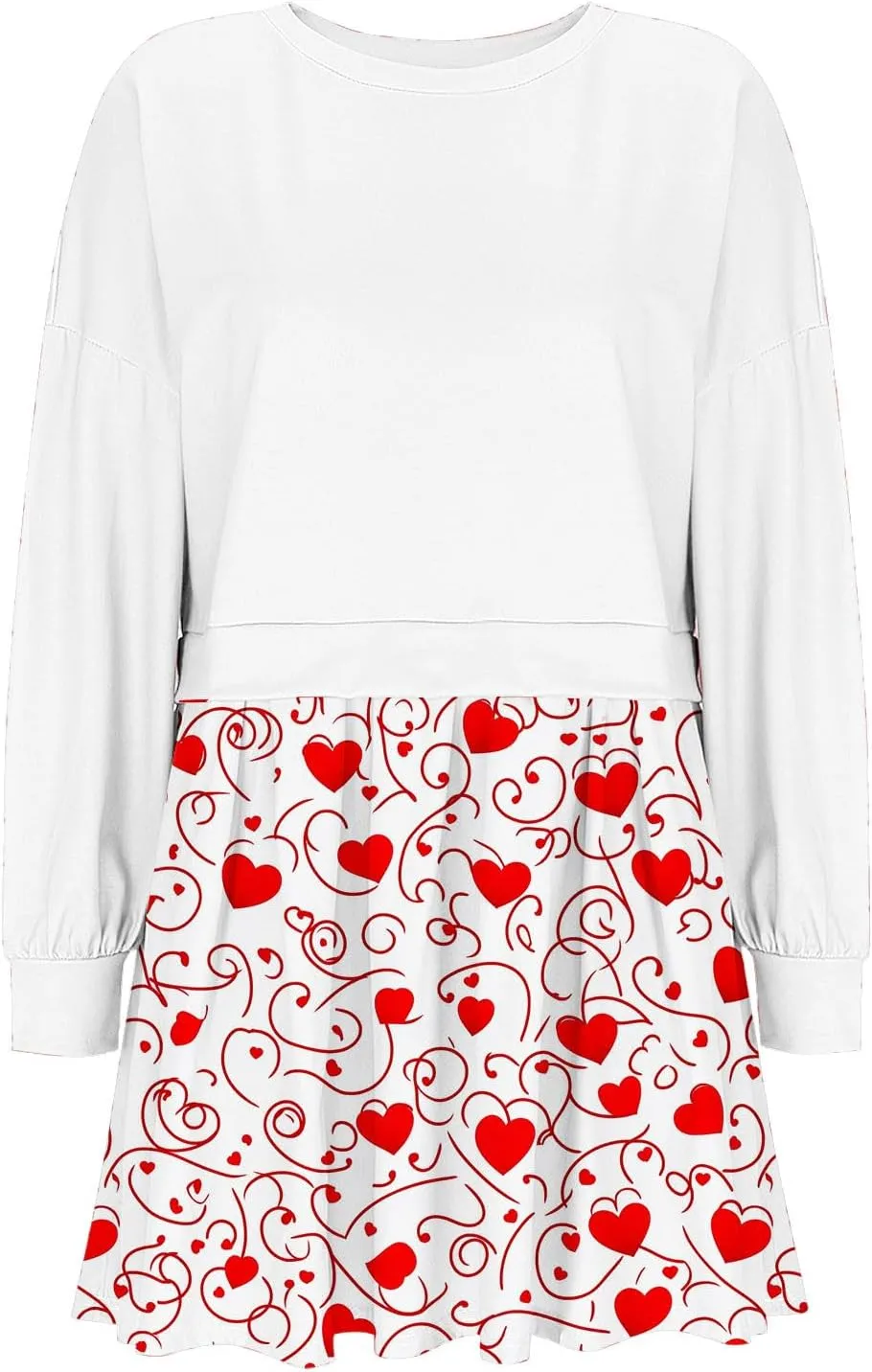 Valentines Dress for Women,Casual Cute Spring Dress Love Heart Print Long Sleeve Mini Dress for Date Night Going Out