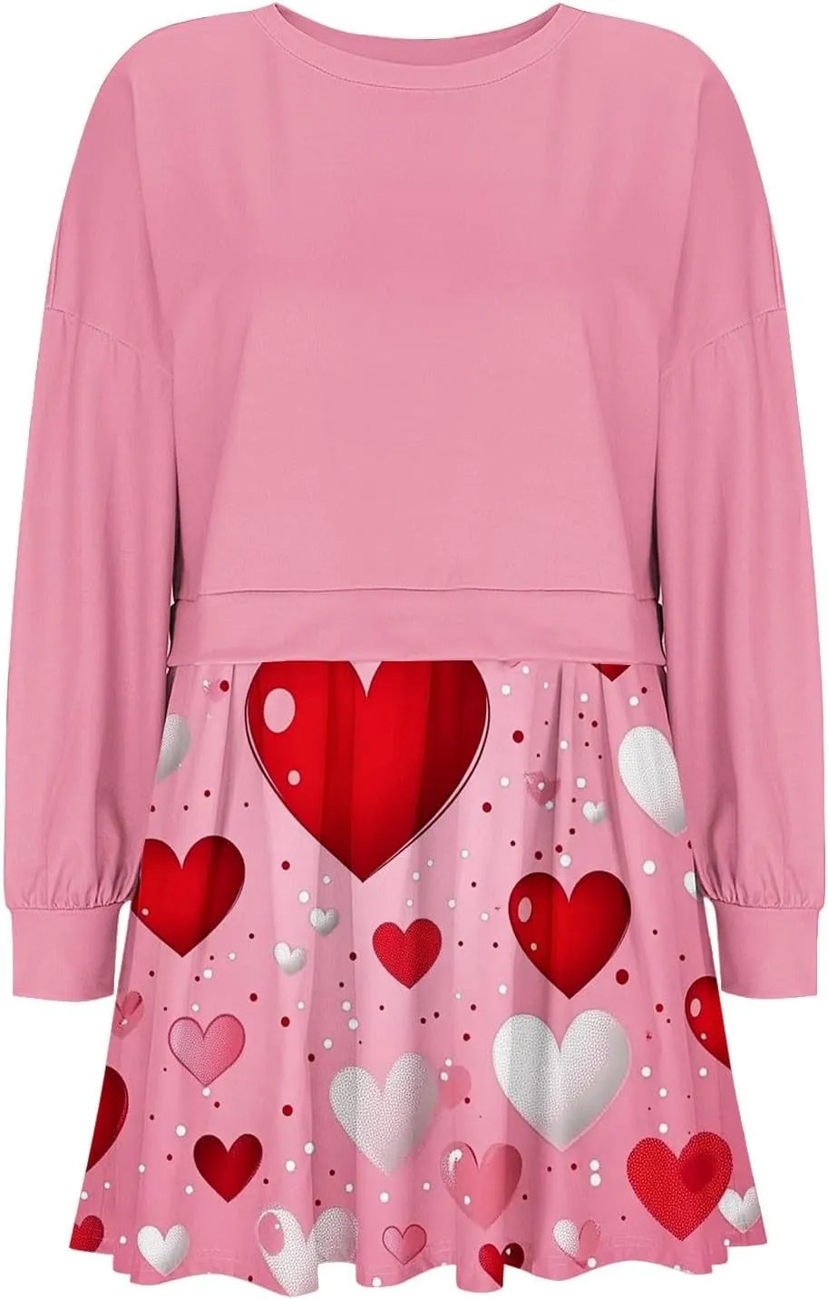Valentines Dress for Women,Casual Cute Spring Dress Love Heart Print Long Sleeve Mini Dress for Date Night Going Out