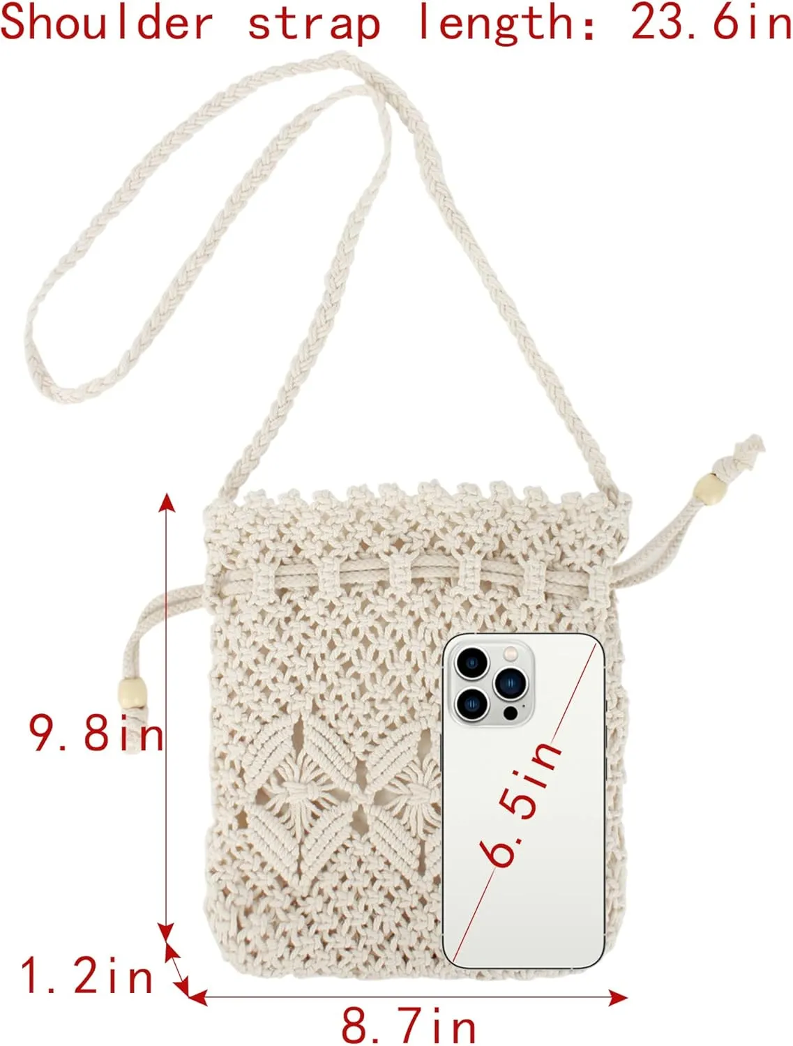Van Caro Handwoven Cotton Straw Shoulder Bag Crochet Tassel Beach Bohemian Purse for Women