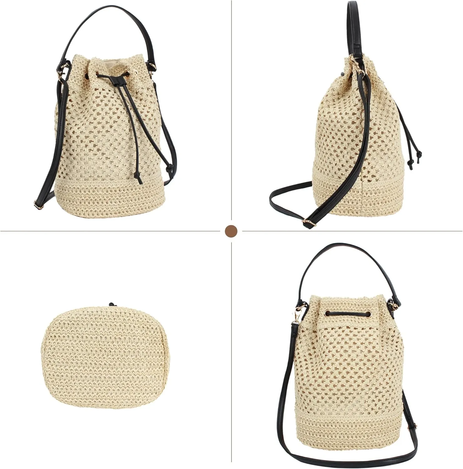 Van Caro Handwoven Cotton Straw Shoulder Bag Crochet Tassel Beach Bohemian Purse for Women