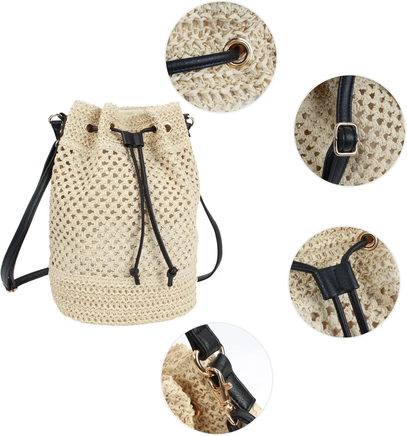 Van Caro Handwoven Cotton Straw Shoulder Bag Crochet Tassel Beach Bohemian Purse for Women