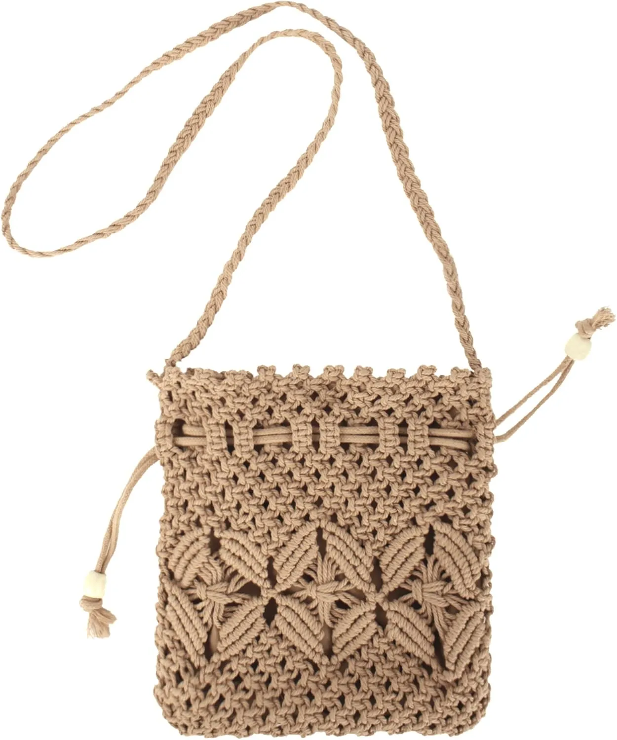 Van Caro Handwoven Cotton Straw Shoulder Bag Crochet Tassel Beach Bohemian Purse for Women