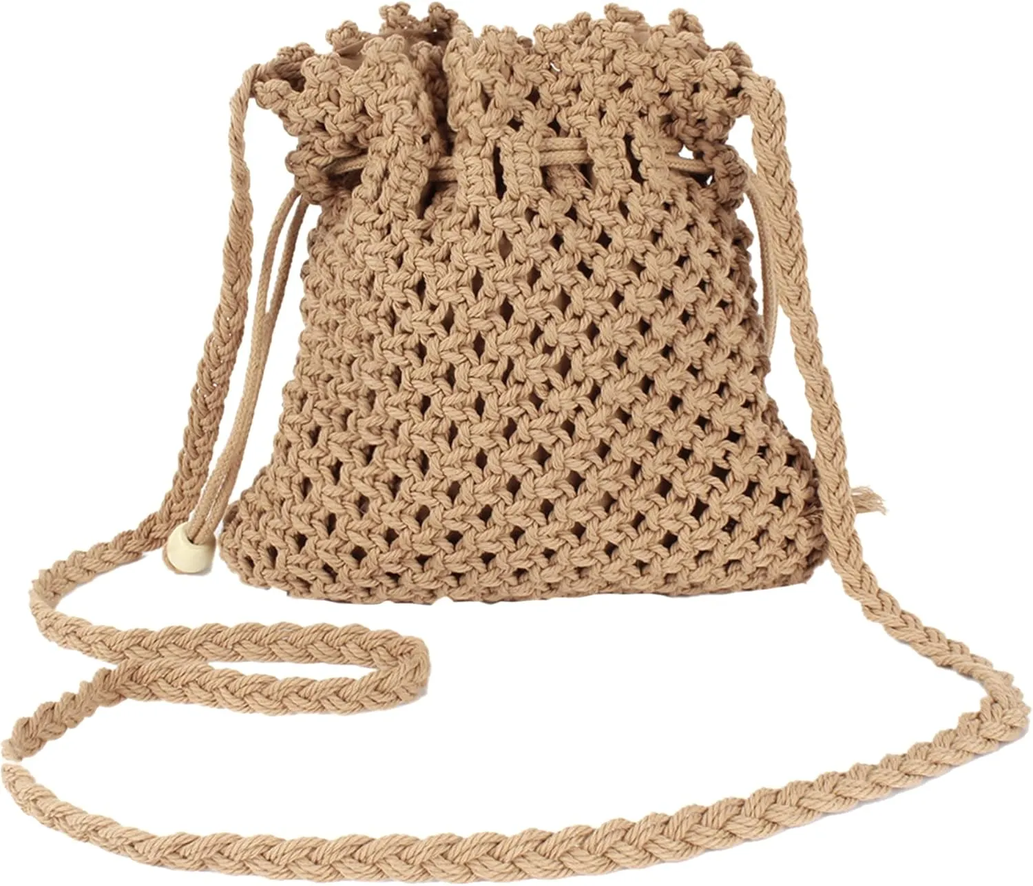 Van Caro Handwoven Cotton Straw Shoulder Bag Crochet Tassel Beach Bohemian Purse for Women