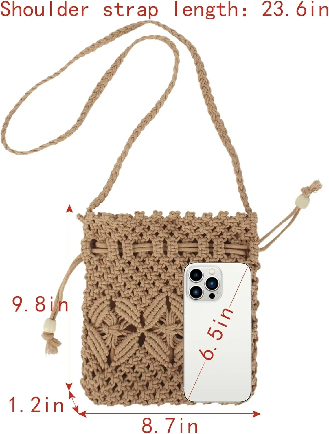Van Caro Handwoven Cotton Straw Shoulder Bag Crochet Tassel Beach Bohemian Purse for Women