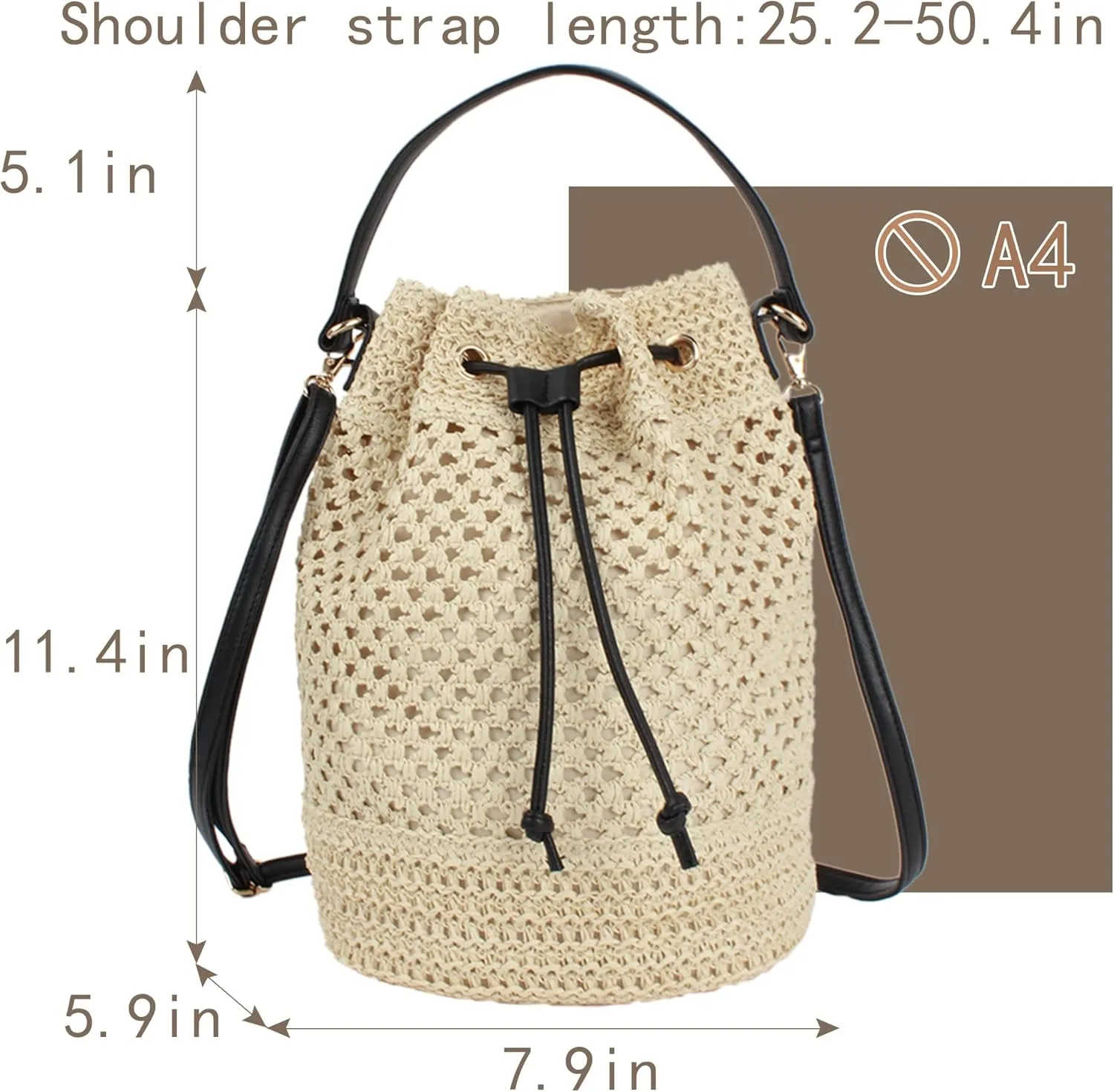 Van Caro Handwoven Cotton Straw Shoulder Bag Crochet Tassel Beach Bohemian Purse for Women