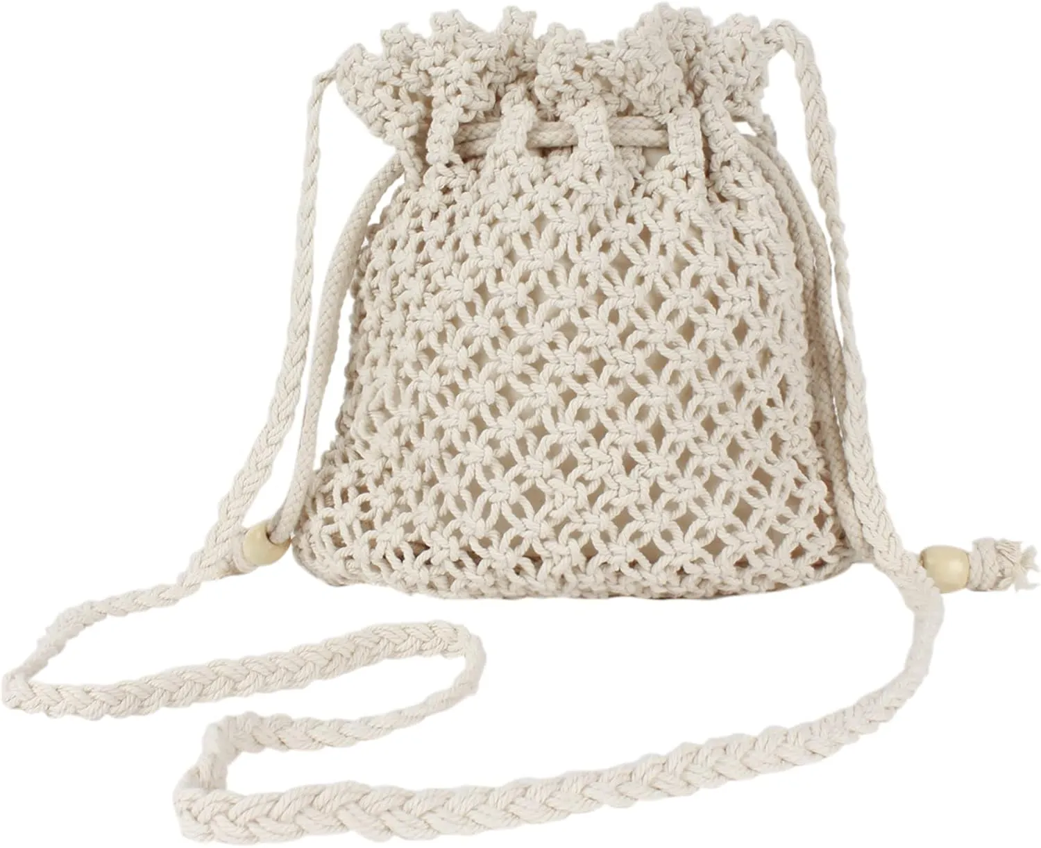 Van Caro Handwoven Cotton Straw Shoulder Bag Crochet Tassel Beach Bohemian Purse for Women