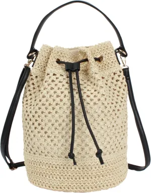Van Caro Handwoven Cotton Straw Shoulder Bag Crochet Tassel Beach Bohemian Purse for Women