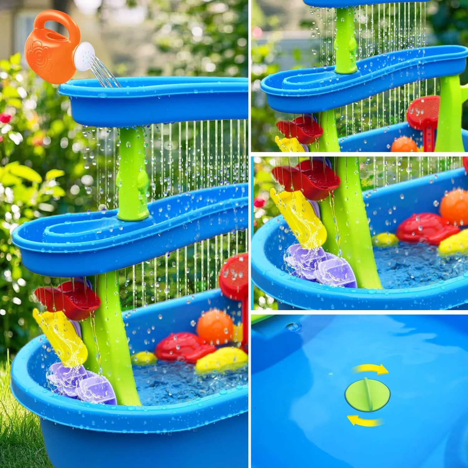 VATOS 3-Tier Sand Water Table for Toddlers, 36-Piece Kids Water Table Splash Pond Toys Set for Outside Outdoor Backyard, Toddlers Activity Sensory Water Play Table Summer Toys for Boy, Blue