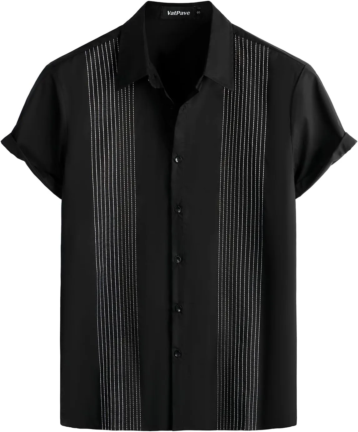 VATPAVE Mens Hawaiian Cotton Linen Shirts Casual Short Sleeve Button Down Shirts Summer Beach Embroidered Shirts