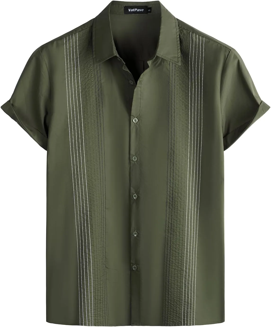VATPAVE Mens Hawaiian Cotton Linen Shirts Casual Short Sleeve Button Down Shirts Summer Beach Embroidered Shirts