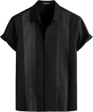 VATPAVE Mens Hawaiian Cotton Linen Shirts Casual Short Sleeve Button Down Shirts Summer Beach Embroidered Shirts