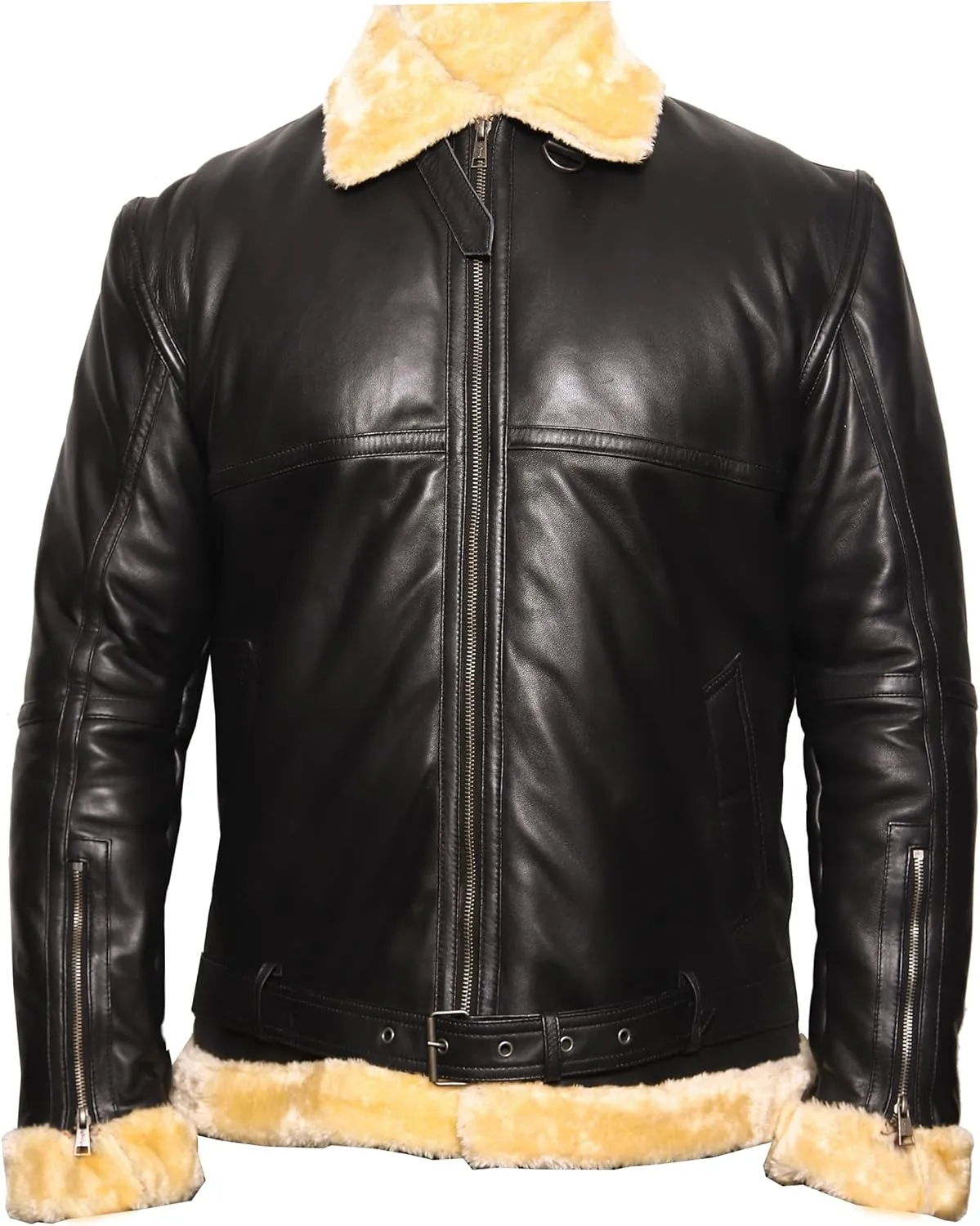 VearFit Bomber Royal Shearling flying aviator Black designer Real Leather Jacket for men