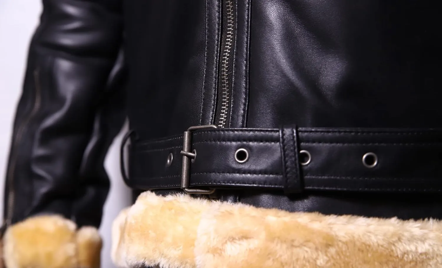 VearFit Bomber Royal Shearling flying aviator Black designer Real Leather Jacket for men