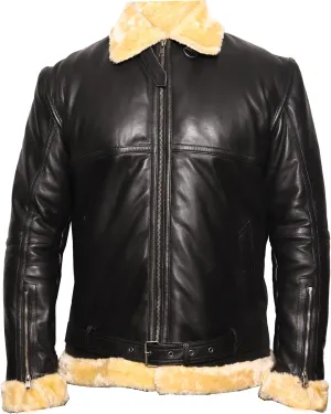 VearFit Bomber Royal Shearling flying aviator Black designer Real Leather Jacket for men