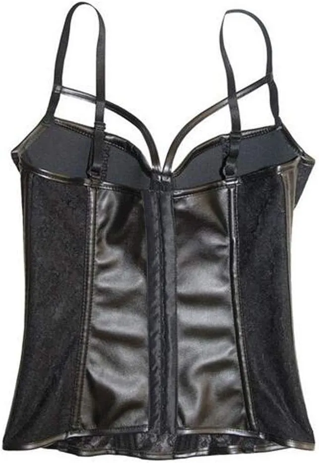 VEENDEO Women's Steampunk Gothic Lace Corset Bustier Faux Leather Bra Lingerie Plus Size S-6XL