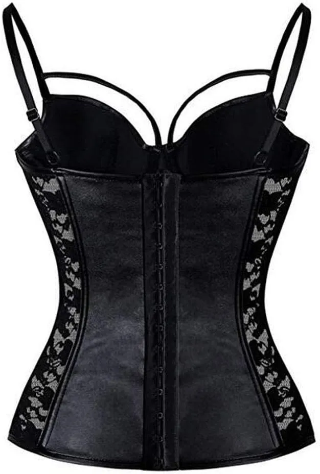 VEENDEO Women's Steampunk Gothic Lace Corset Bustier Faux Leather Bra Lingerie Plus Size S-6XL