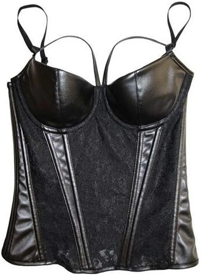 VEENDEO Women's Steampunk Gothic Lace Corset Bustier Faux Leather Bra Lingerie Plus Size S-6XL