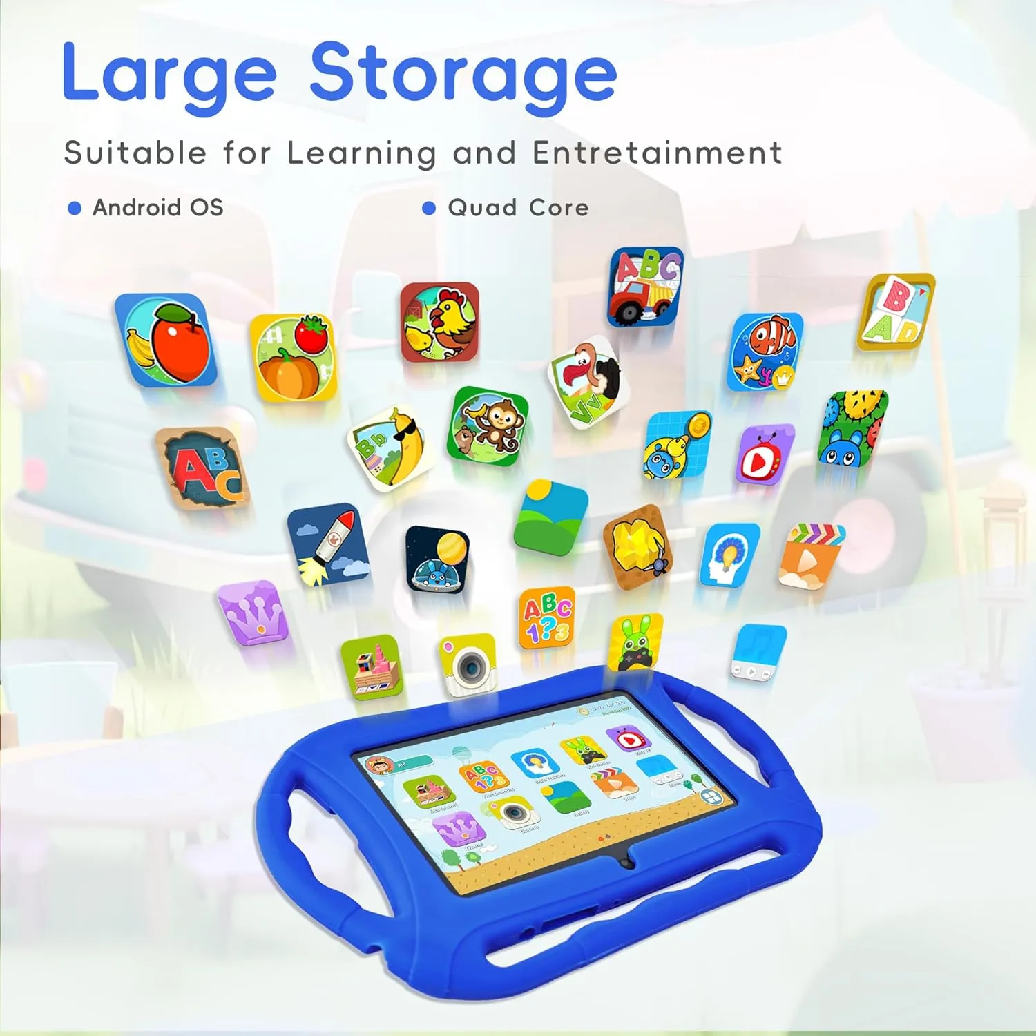 Veidoo Kids 7" Android Tablet, 2GB 32GB WiFi, IPS Screen, Children's Educational Tablet with Parental Control, Games, Learning (Blue)