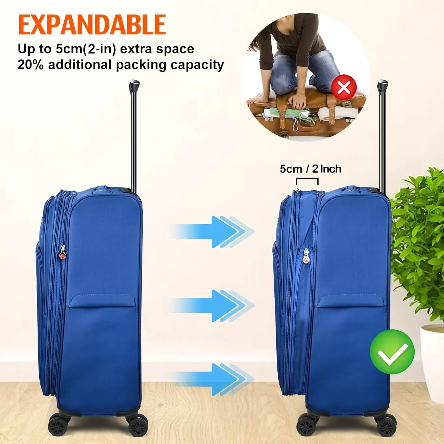 Verdi Expandable Carry-On Luggage with Spinner Wheels, 22 Inch Softside Suitcase with USB Port Lightweight