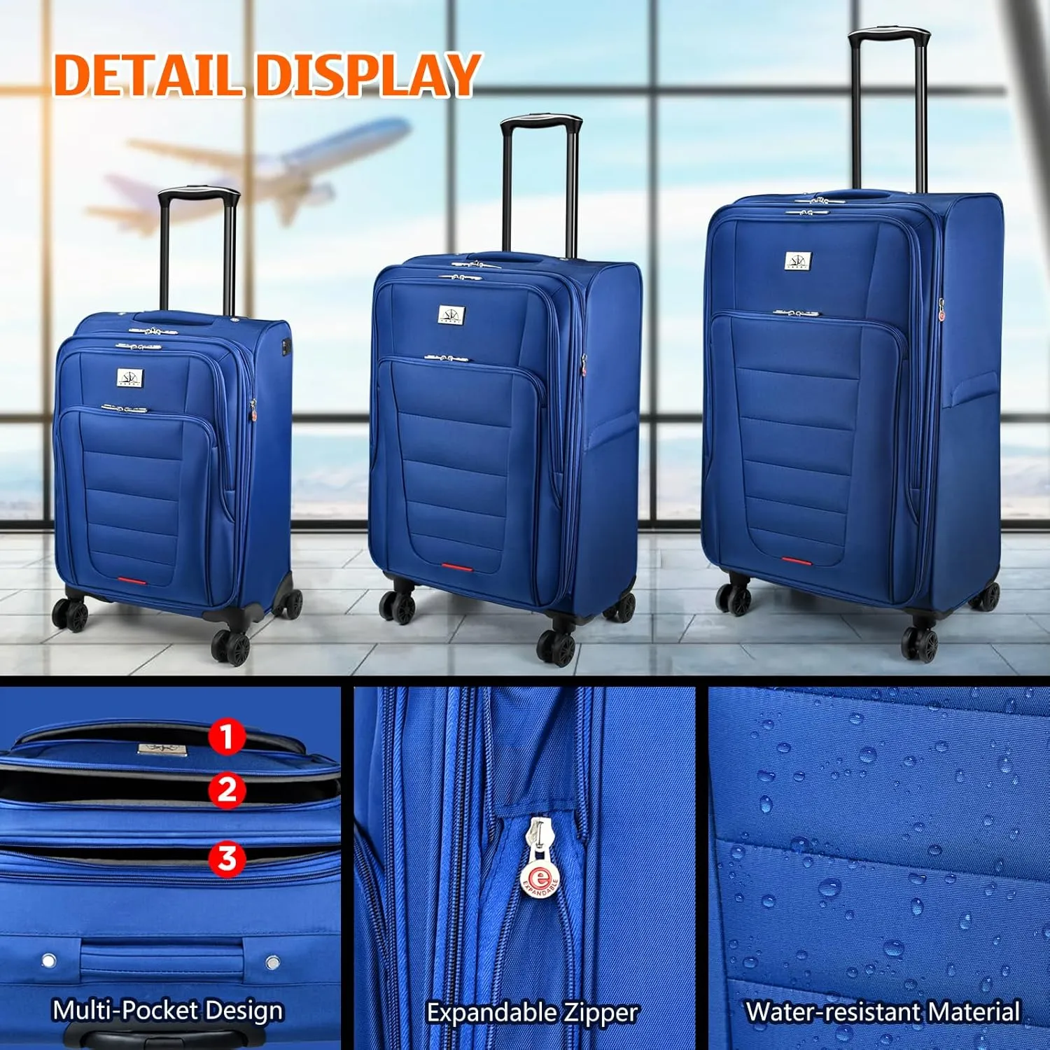 Verdi Expandable Carry-On Luggage with Spinner Wheels, 22 Inch Softside Suitcase with USB Port Lightweight