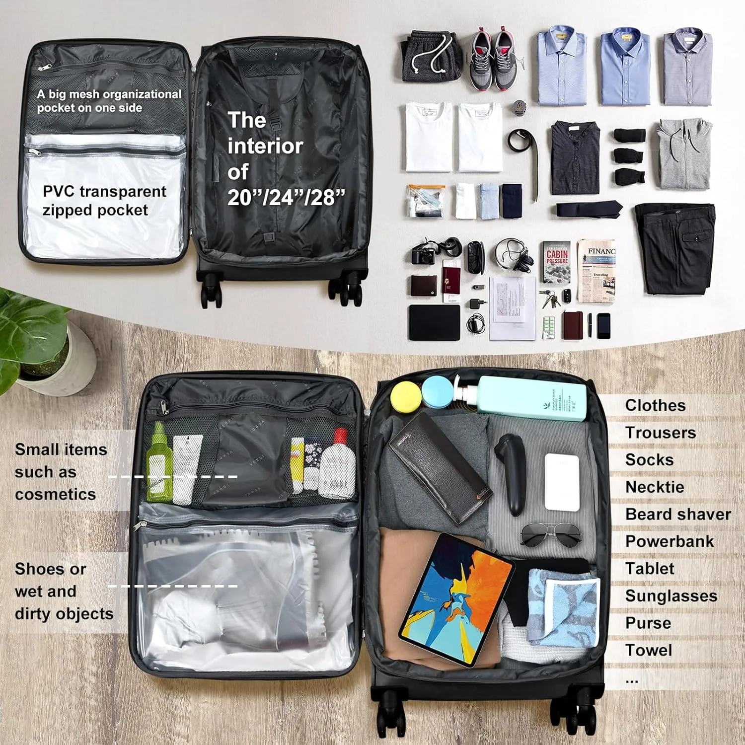 Verdi Softside Expandable Carry-On Luggage with Spinner Wheel USB Port Lightweight (Black, 20-Inch Carry-On)