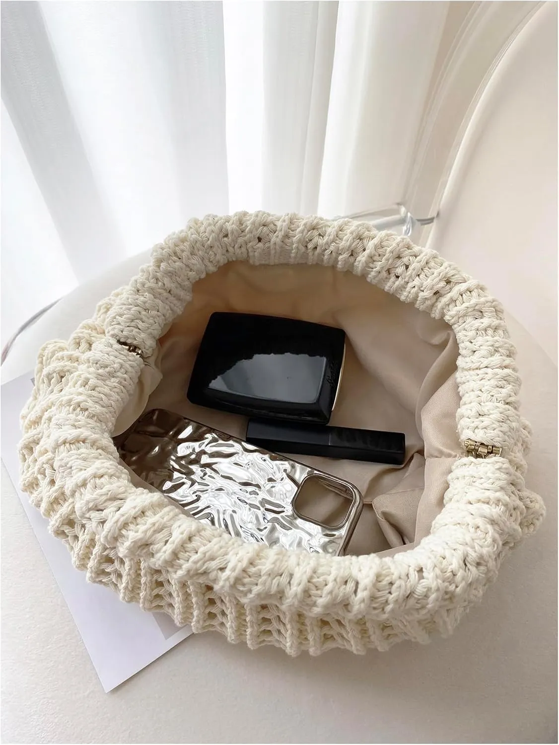 Verdusa Women's Colorblock Clutch Handbags Casual Crochet Bag Small Purse
