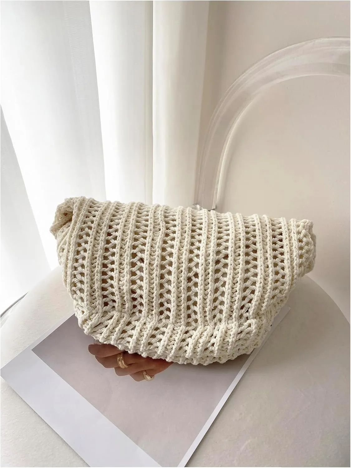 Verdusa Women's Colorblock Clutch Handbags Casual Crochet Bag Small Purse