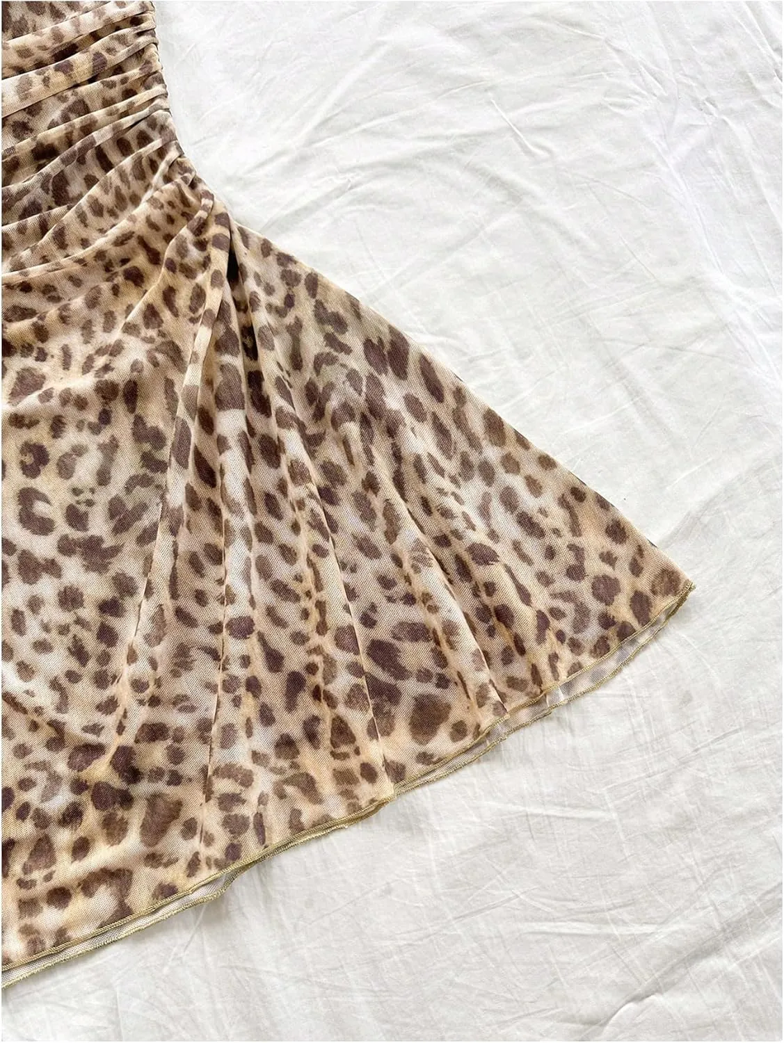Verdusa Women's Leopard Print Y2K Mini Dress Fitted Spaghetti Strap Mesh Slip Dress