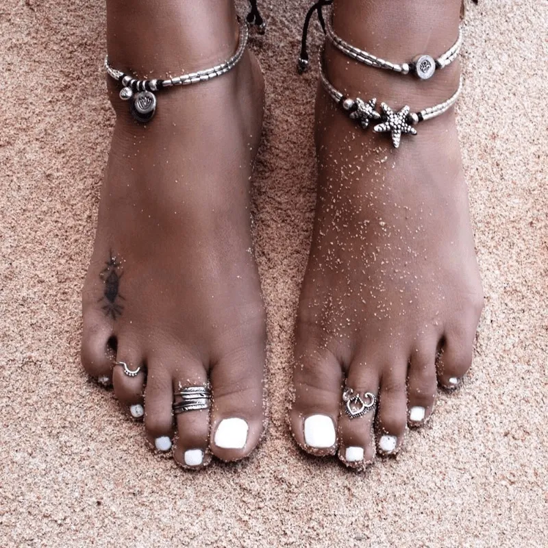 Vintage Beads Chain Anklets Men Women Rune Starfish Bracelet