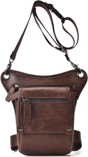 Vintage Leather Drop Leg Bag for Men Women Waist Pack Belt Hip Bum Bag Multi-Purpose Motorcycle Bike Outdoor Sports Tactical Cycling Riding Hiking Camping Brown
